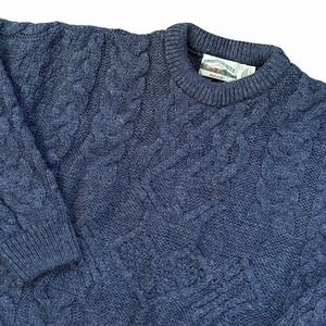 Vintage Aran Crafts Womens 100% Wool Sweater S Navy Cable Knit Ireland Fisherman